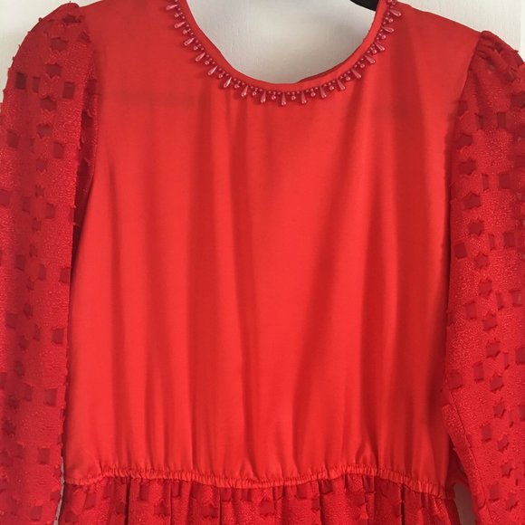Vintage 70S-80s Secretary Dress Red Fit Flare Pleated Retro Small - Picture 3 of 5
